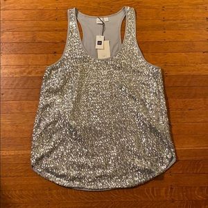 NWT Gap Women Silver Sequin Tank Top Racerback
